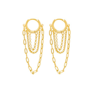 Gold / Pair Multi Chain Drop Huggie Earring - Adina Eden's Jewels