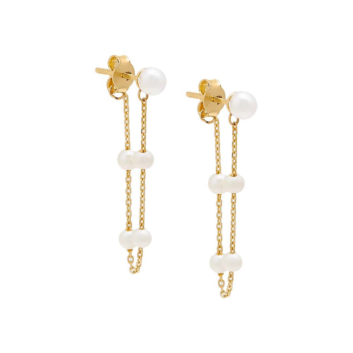 14K Gold / Pair Multi Pearl Chain Front Back Stud Earring 14K - Adina Eden's Jewels