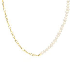 Gold Pearl X Thin Paperclip Necklace - Adina Eden's Jewels