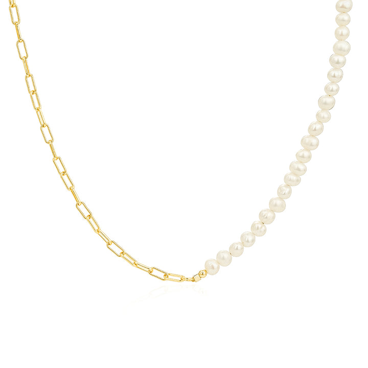 Gold Pearl X Thin Paperclip Necklace - Adina Eden's Jewels