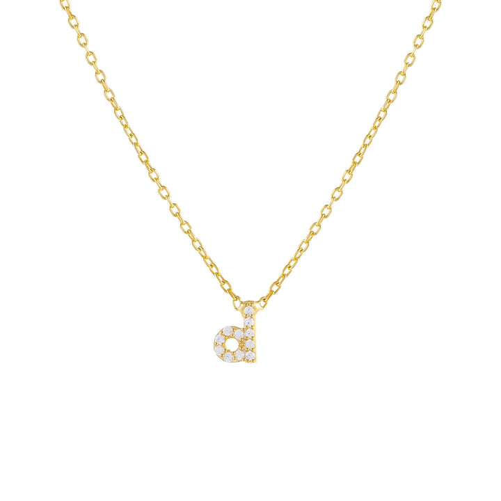 Gold / D Tiny Lowercase Pavé Initial Necklace - Adina Eden's Jewels