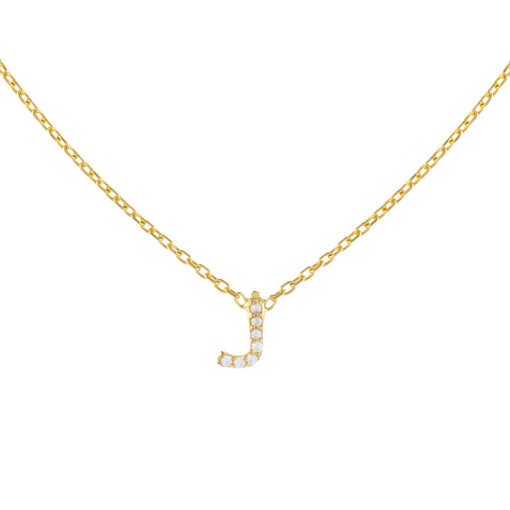 Gold / J Tiny Lowercase Pavé Initial Necklace - Adina Eden's Jewels