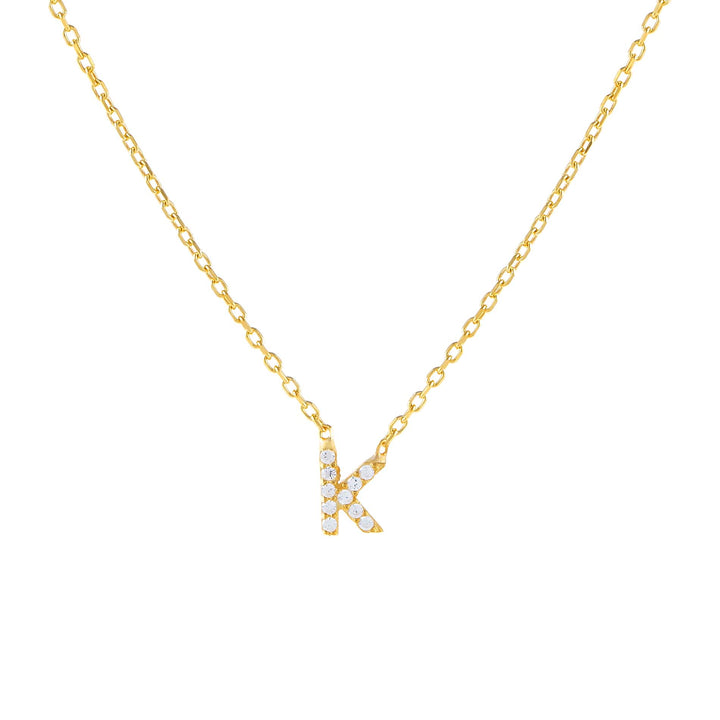 Gold / K Tiny Lowercase Pavé Initial Necklace - Adina Eden's Jewels