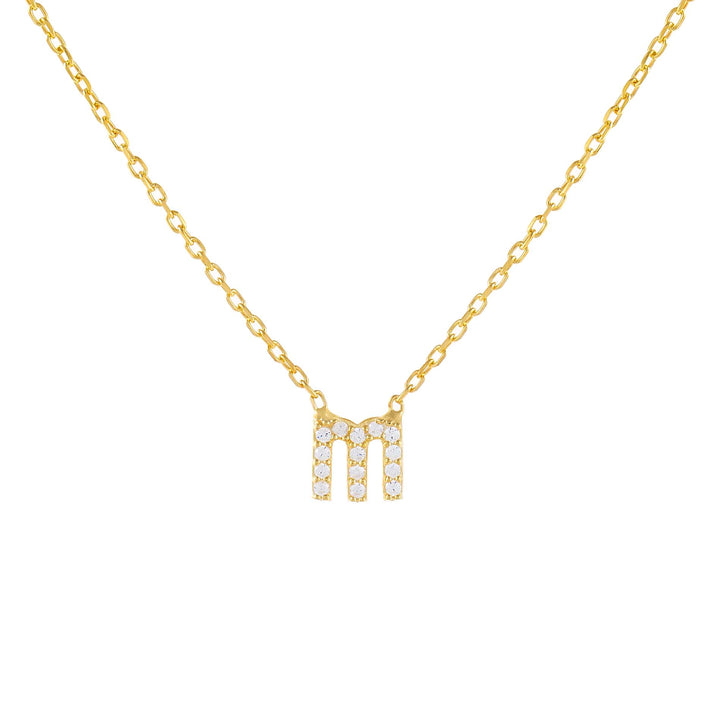 Gold / M Tiny Lowercase Pavé Initial Necklace - Adina Eden's Jewels