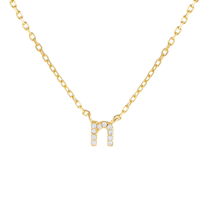 Gold / N Tiny Lowercase Pavé Initial Necklace - Adina Eden's Jewels