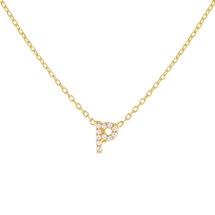 Gold / P Tiny Lowercase Pavé Initial Necklace - Adina Eden's Jewels