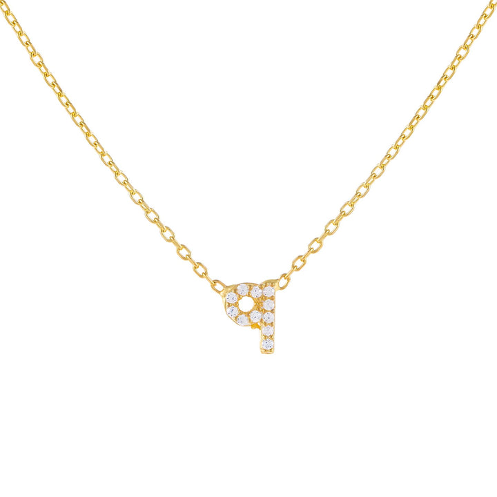 Gold / Q Tiny Lowercase Pavé Initial Necklace - Adina Eden's Jewels