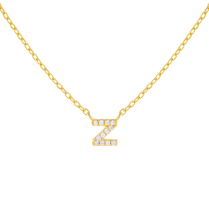 Gold / Z Tiny Lowercase Pavé Initial Necklace - Adina Eden's Jewels