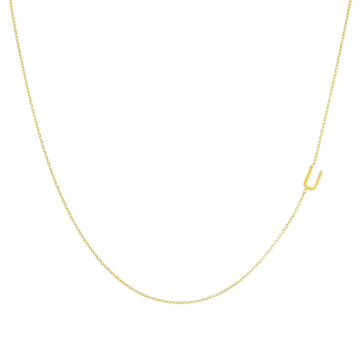 Gold / U Solid Sideways Initial Necklace - Adina Eden's Jewels