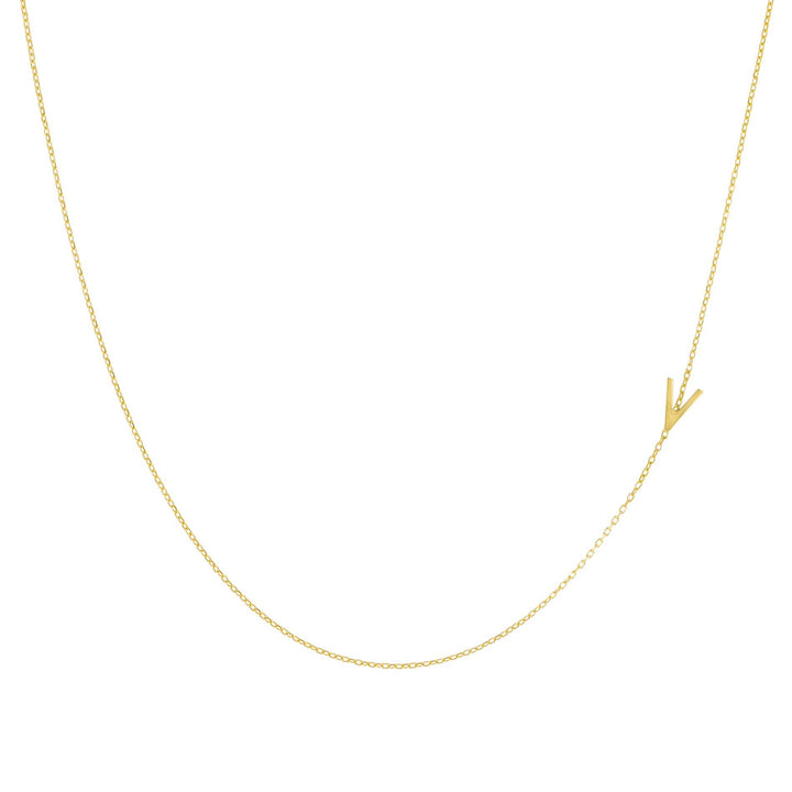 Gold / V Solid Sideways Initial Necklace - Adina Eden's Jewels
