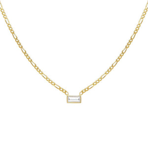 Gold CZ Baguette Figaro Necklace - Adina Eden's Jewels