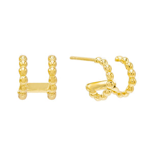 Gold Double Row Beaded Huggie Earring - Adina Eden's Jewels