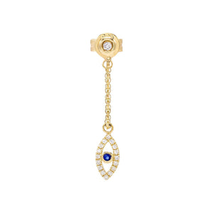 Sapphire Blue / Single Diamond Evil Eye Chain Stud Earring 14K - Adina Eden's Jewels