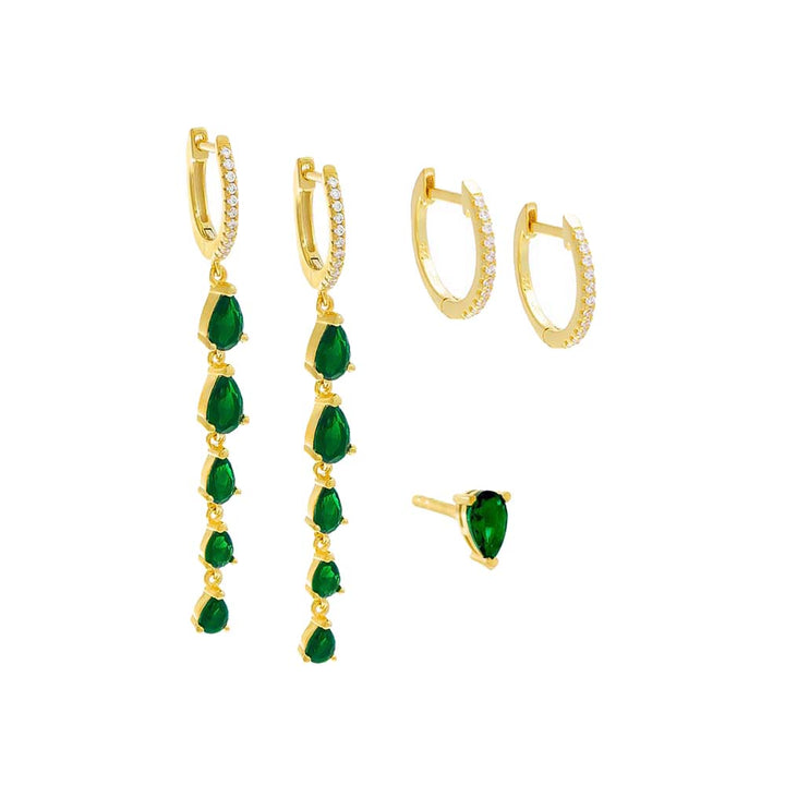 Emerald Green Colored Teardrop Earring Combo Set - Adina Eden's Jewels