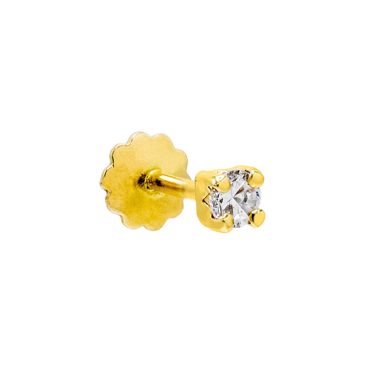 14K Gold / Single / 2 MM CZ Square Threaded Stud Earring 14K - Adina Eden's Jewels