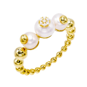 Pearl White / 6 Pearl Trio Bead Ring - Adina Eden's Jewels