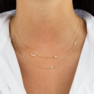  Diamond Crescent X Star Necklace 14K - Adina Eden's Jewels