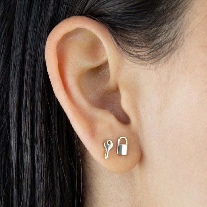  Mini Key X Lock Stud Earring - Adina Eden's Jewels
