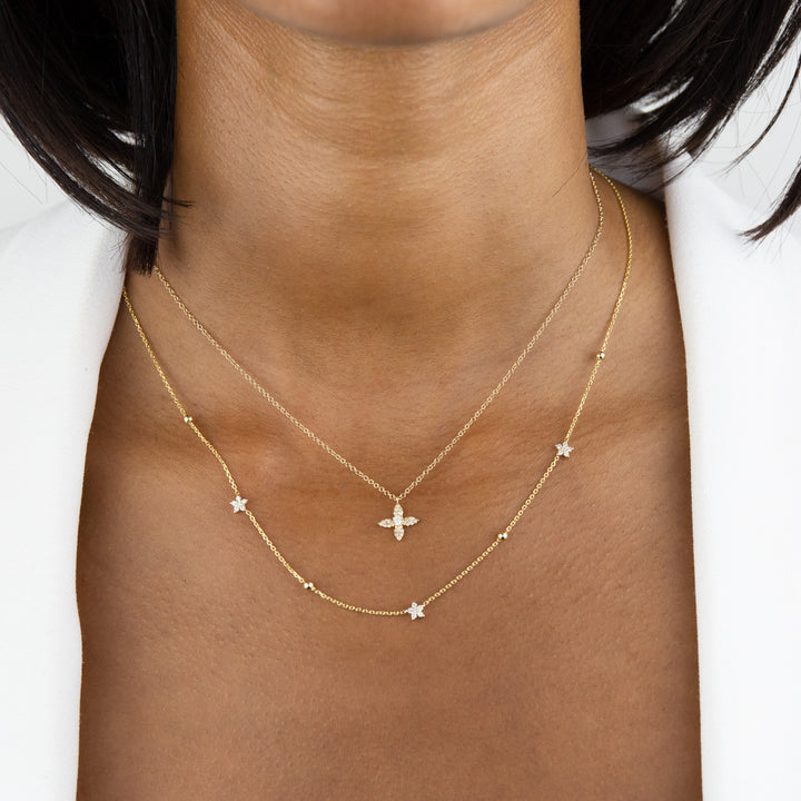  Diamond Flower X Ball Chain Necklace 14K - Adina Eden's Jewels