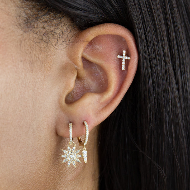  Diamond Starburst Charm Huggie Earring 14K - Adina Eden's Jewels