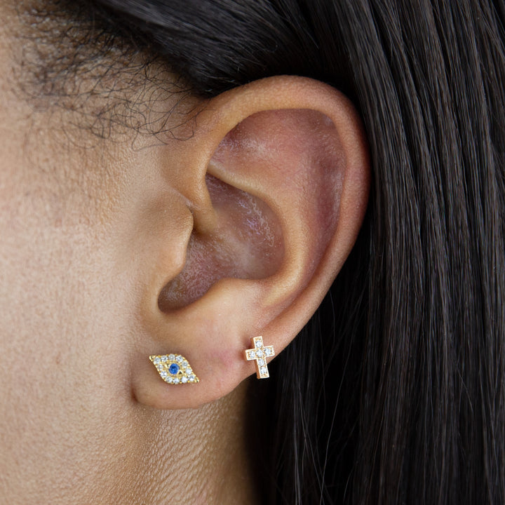  CZ Cross Threaded Stud Earring 14K - Adina Eden's Jewels