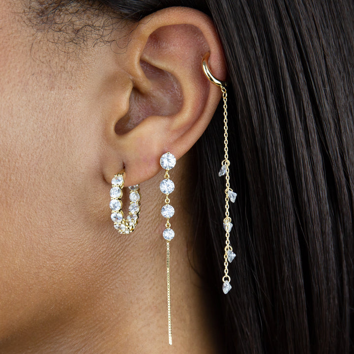  Floating CZ Chain Drop Huggie Earring - Adina Eden's Jewels