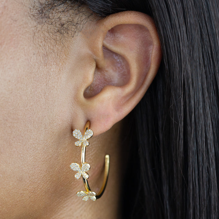  Diamond Triple Butterfly Hoop Earring 14K - Adina Eden's Jewels