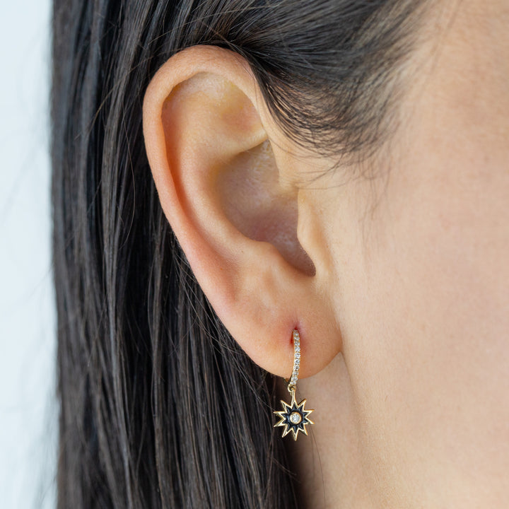  Diamond Enamel Starburst Huggie Earring 14K - Adina Eden's Jewels