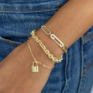  Pavé Safety Pin Oval Link Bracelet - Adina Eden's Jewels