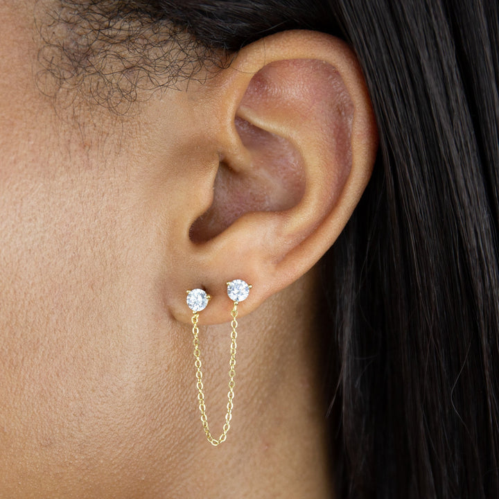  CZ Stone Chain Stud Earring - Adina Eden's Jewels