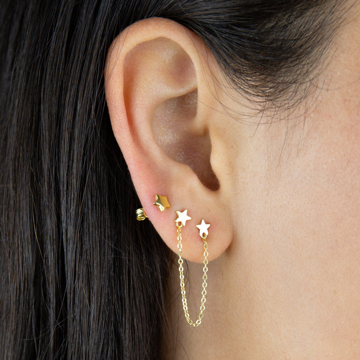  Double Star Chain Stud Earring - Adina Eden's Jewels