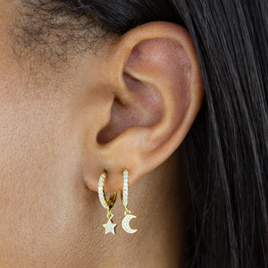  Pavé Moon X Star Huggie Earring - Adina Eden's Jewels