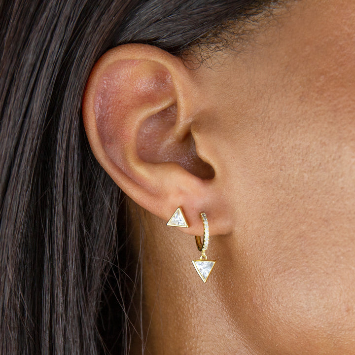  CZ Triangle Huggie X Stud Earring Combo Set - Adina Eden's Jewels