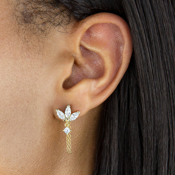  CZ Marquise Chain Stud Earring - Adina Eden's Jewels