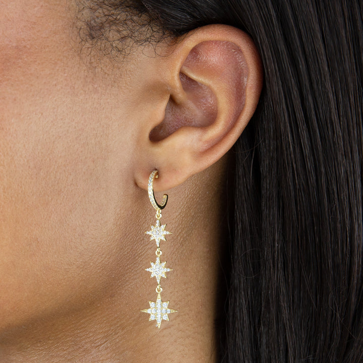  CZ Starburst Drop Hoop Earring - Adina Eden's Jewels