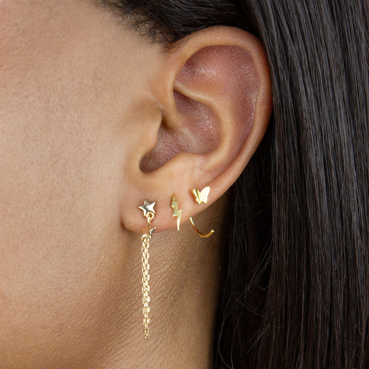  Solid Star Chain Stud Earring - Adina Eden's Jewels