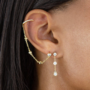  CZ Bezel Chain Stud X Ear Cuff - Adina Eden's Jewels