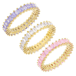 Combo / 5 Pastel Trio Baguette Ring Set - Adina Eden's Jewels