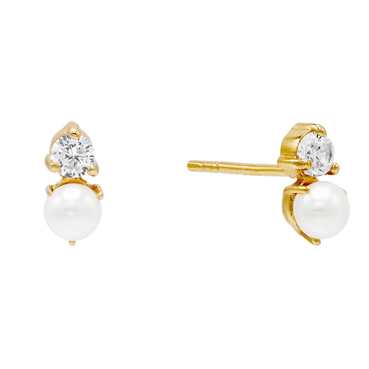 Gold Pearl Stone Stud Earring - Adina Eden's Jewels
