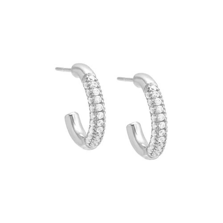 Silver / Pair Pavé Accented Hoop Earring - Adina Eden's Jewels