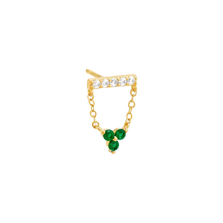 Emerald Green / Single Pavé Bar X Cluster Chain Stud Earring - Adina Eden's Jewels