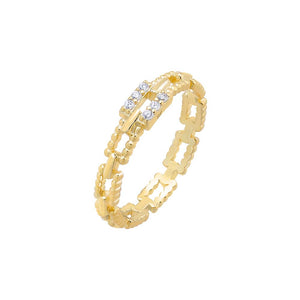 Gold / 5 Pavé Beaded Box Chain Ring - Adina Eden's Jewels