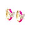 Neon Pink / Enamel / Pair Pave Butterfly Colored Enamel Huggie Earring - Adina Eden's Jewels
