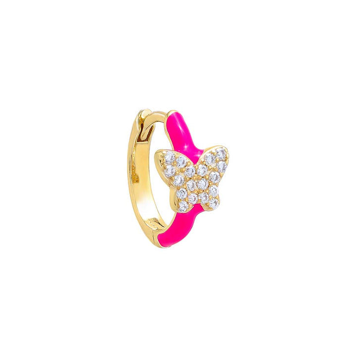 Neon Pink / Enamel / Single Pave Butterfly Colored Enamel Huggie Earring - Adina Eden's Jewels