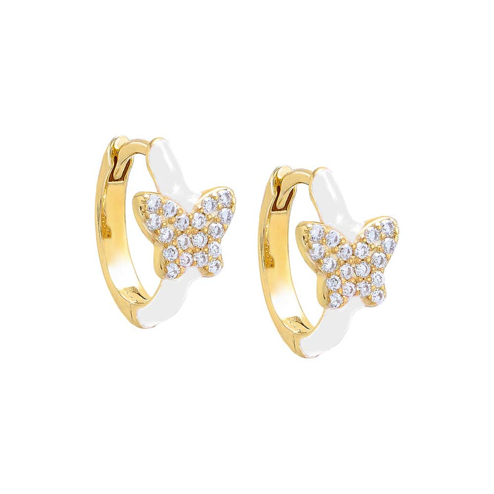 White / Enamel / Pair Pave Butterfly Colored Enamel Huggie Earring - Adina Eden's Jewels