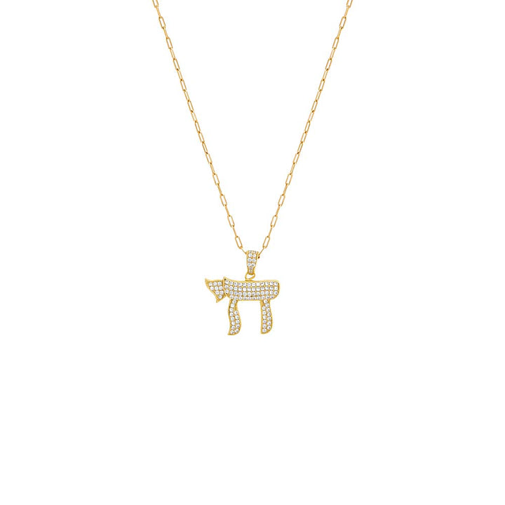 Gold / 16IN Pave Chai Necklace - Adina Eden's Jewels