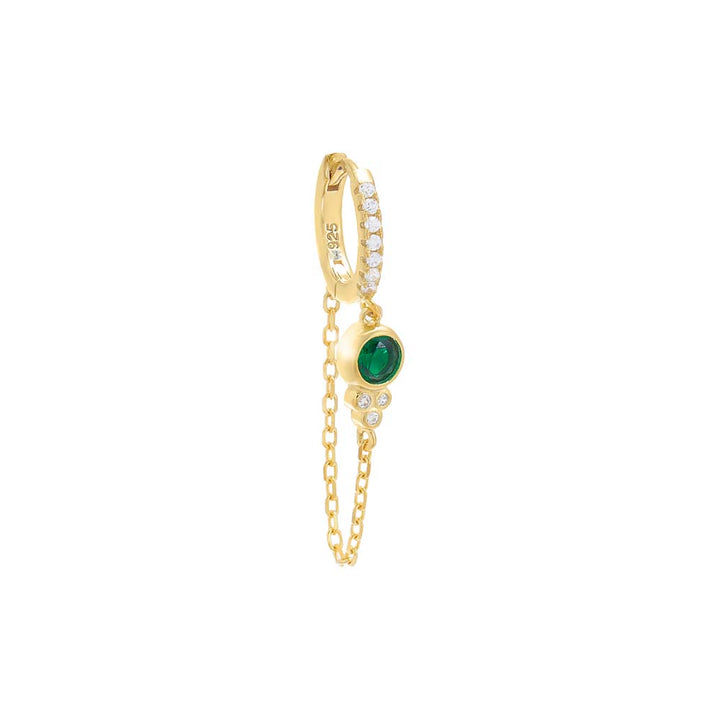 Emerald Green / Single Pavé Colored Bezel Drop Chain Huggie Earring - Adina Eden's Jewels