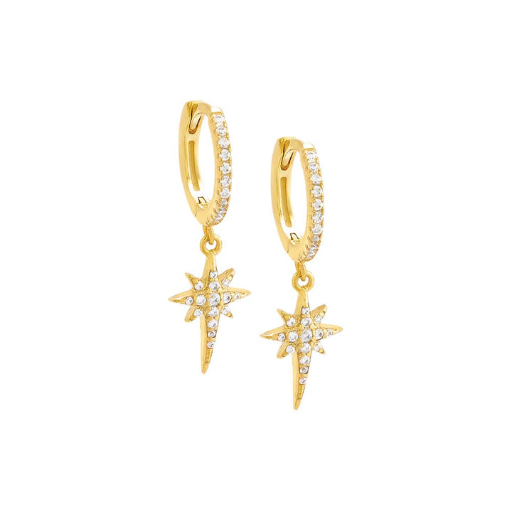 Gold / Pair Pavé Dangling Starburst Huggie Earring - Adina Eden's Jewels