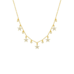 Gold Pavé Dangling Stars & Bezel CZ Necklace - Adina Eden's Jewels