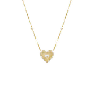 Gold Pavé Double Heart Ridged Necklace - Adina Eden's Jewels